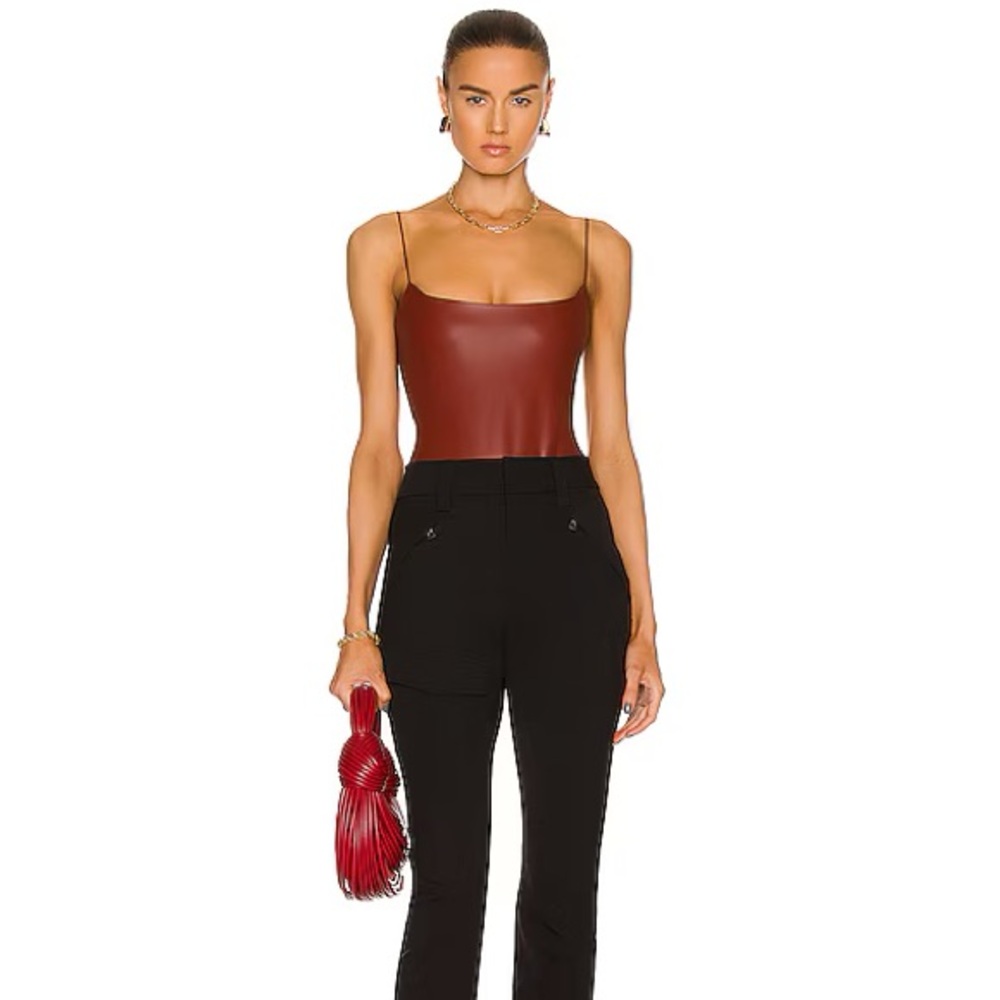 ALIX NYC Red Faux Leather Bodysuit NWT